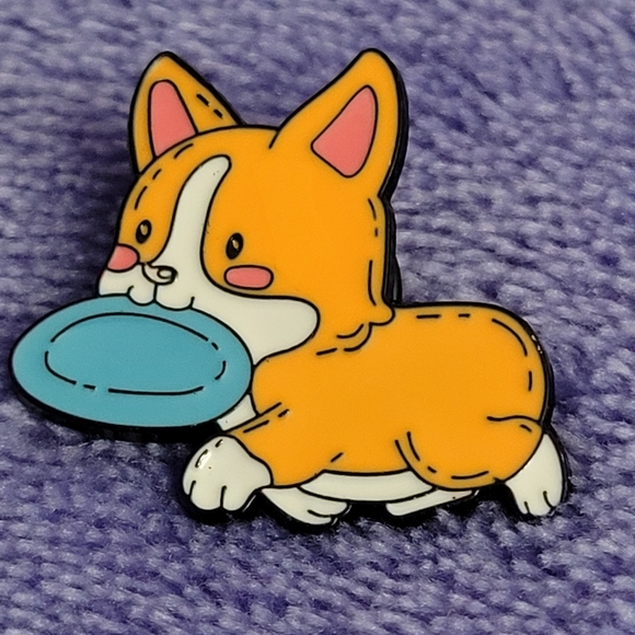 Corgi Pup With Food Dish Enamel Pin - Picture 3 of 6